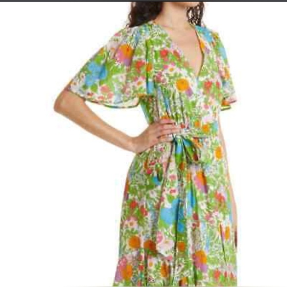 Millie Summer Garden Floral Cotton Wrap Asymmetrical Midi Dress Size Large NWT - Picture 15 of 16